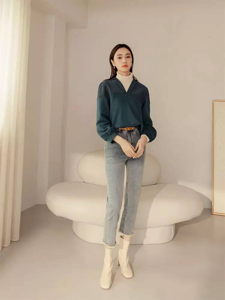 Collared color-blocked long-sleeve sweatshirt [AB19172]