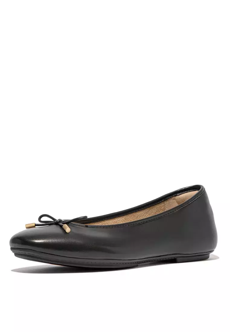 DELICATO Women's Bow Soft Leather Ballet Flats - Black (HX8-001)
