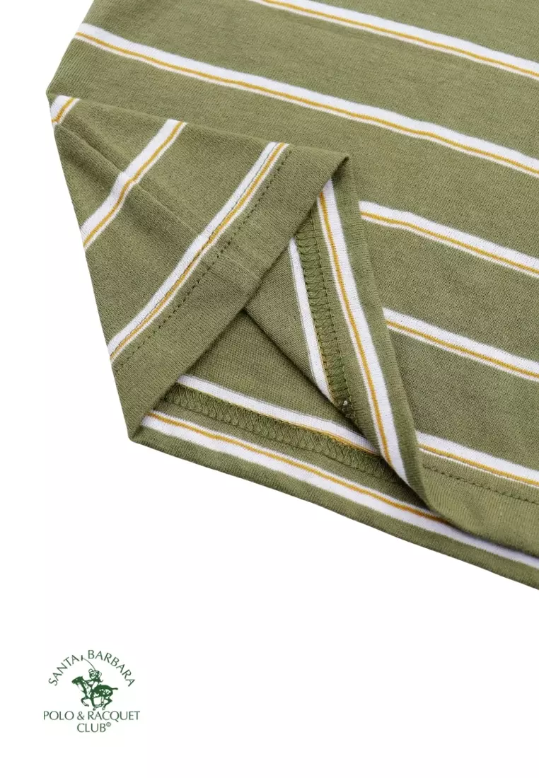 Stripe Fatigue Round Neck T-Shirt For Men W/ Embroidered Logo