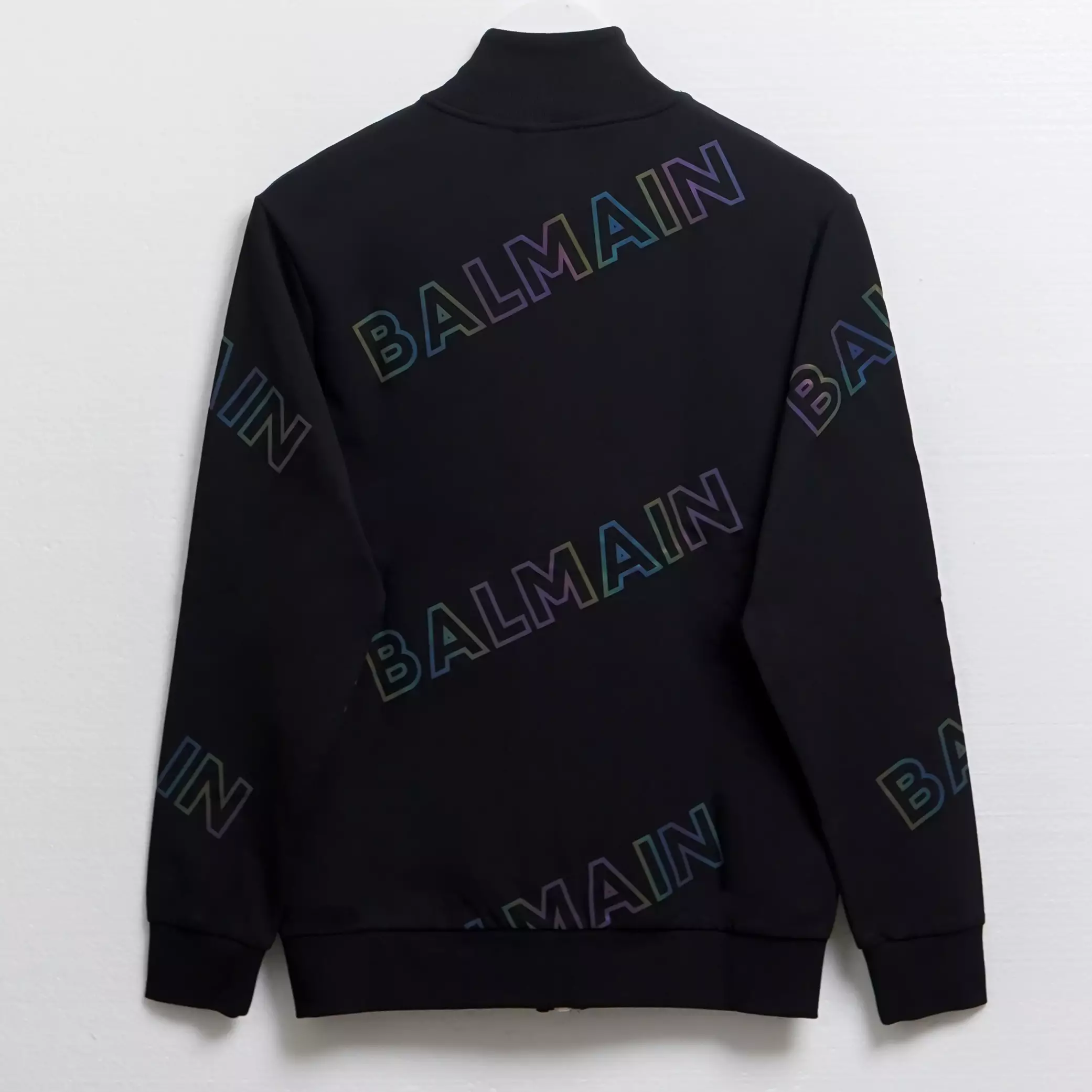 Jaket BALMAIN ALL OVER TEXT REFLECTIVE BLACK ZIP TRACK JACKET 100% ORIGINAL