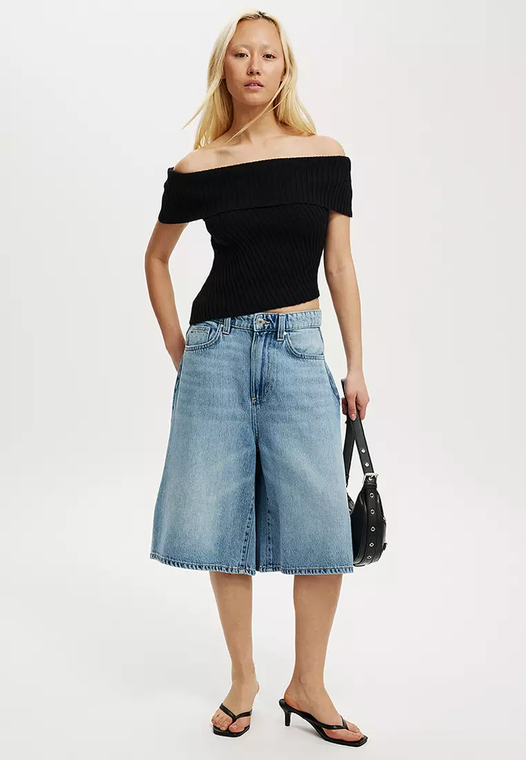 Asymmetric Off Shoulder Knit Top