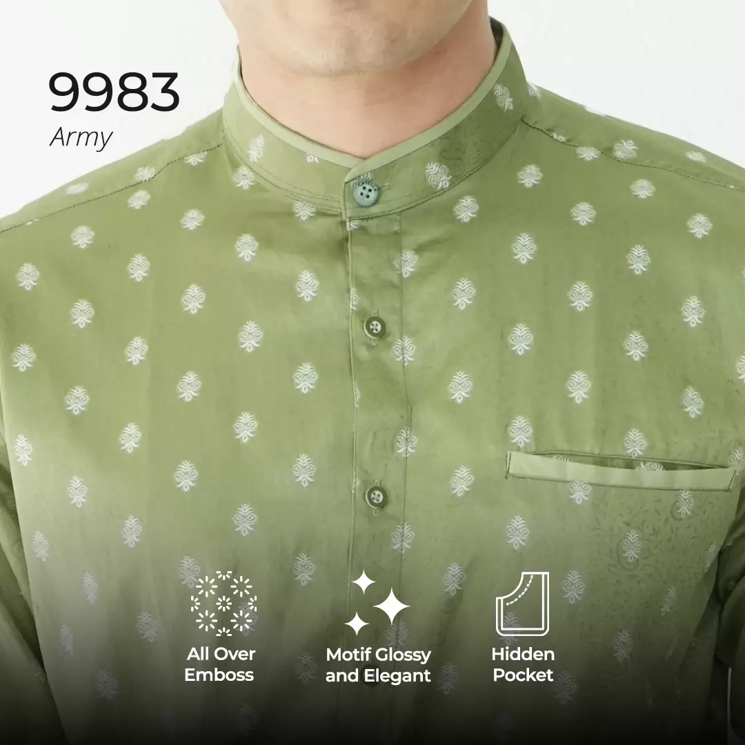 Casella Baju Koko Pria Lengan Panjang | Baju Koko Batik Syam 9983 Army