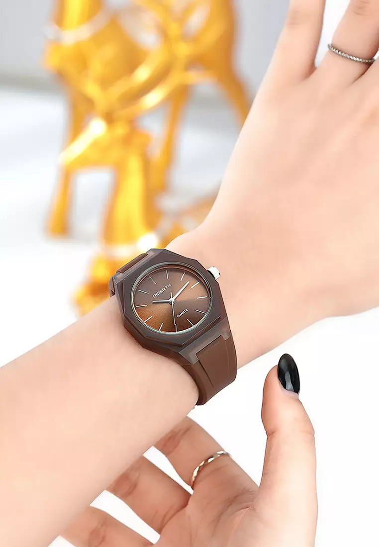 Jam Tangan Wanita Simple Analog Tali Silicone Anti Air Jam Tangan Cewek brown