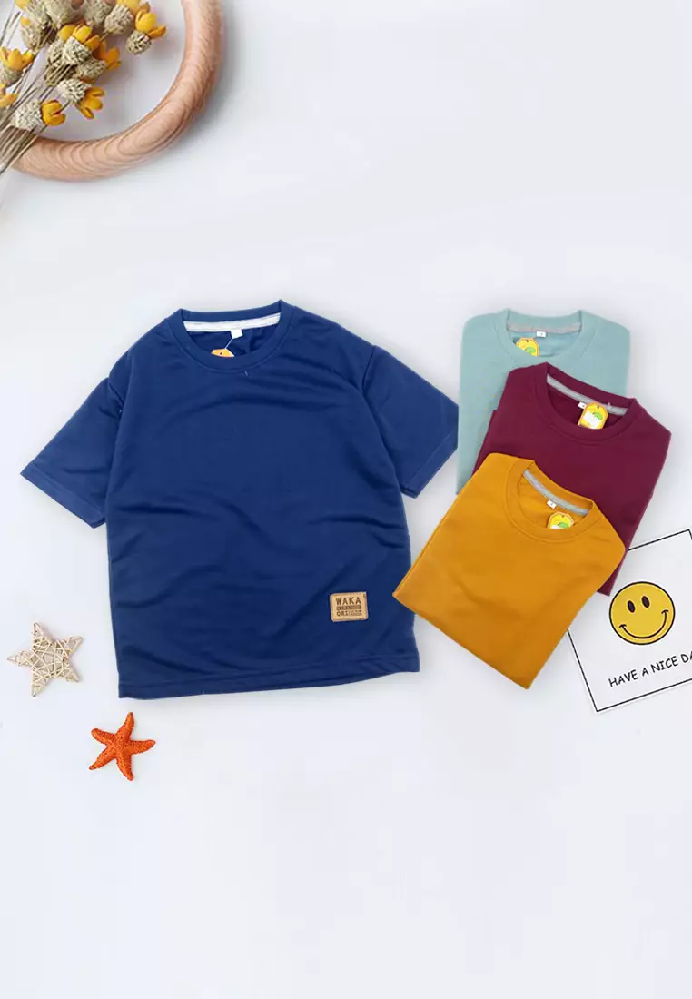 Wakakids Baju Anak Unisex Atasan Kaos Oversize Lengan Pendek Tshirt Polos Basic Tee 4367 Vench Navy