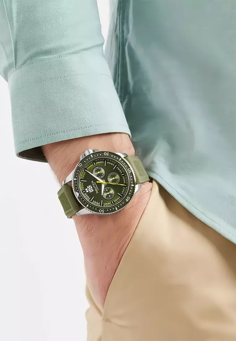 Jam Tangan Analog Pria - Nautica NCT Windrose - NAPWRF402 - Green Rubber Strap