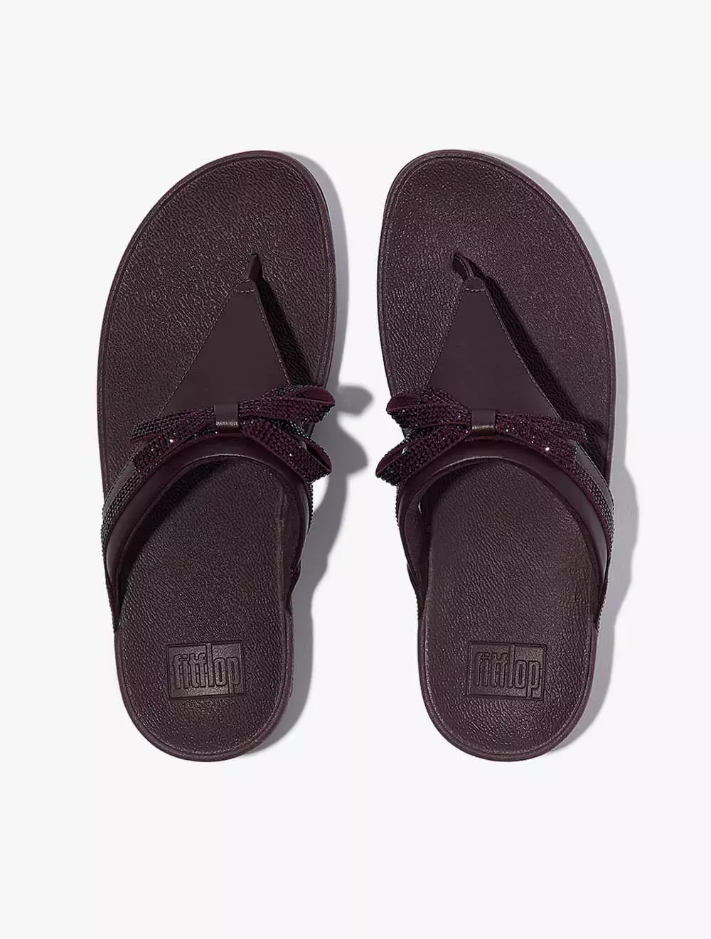 Fitflop Lulu Glitz-Bow Leather Toe-Post Sandals - Plumberry