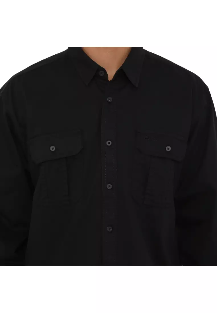 POLICE Kemeja Polos Cotton Kantong Dua Regular Fit Lengan Panjang Pria