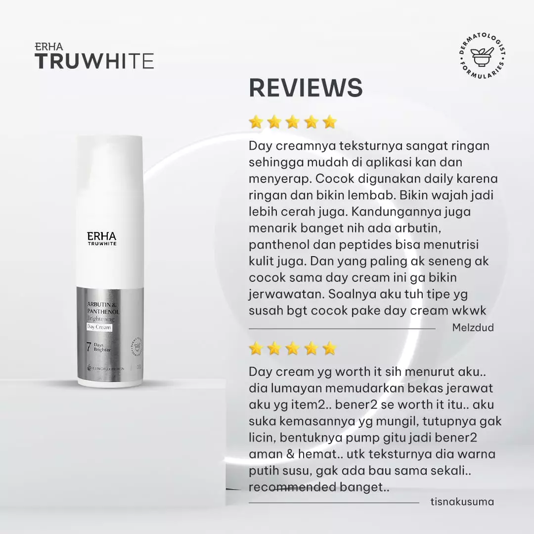 ERHA Truwhite Arbutin & Panthenol Brightening Day Cream 30G - Krim Pencerah Wajah