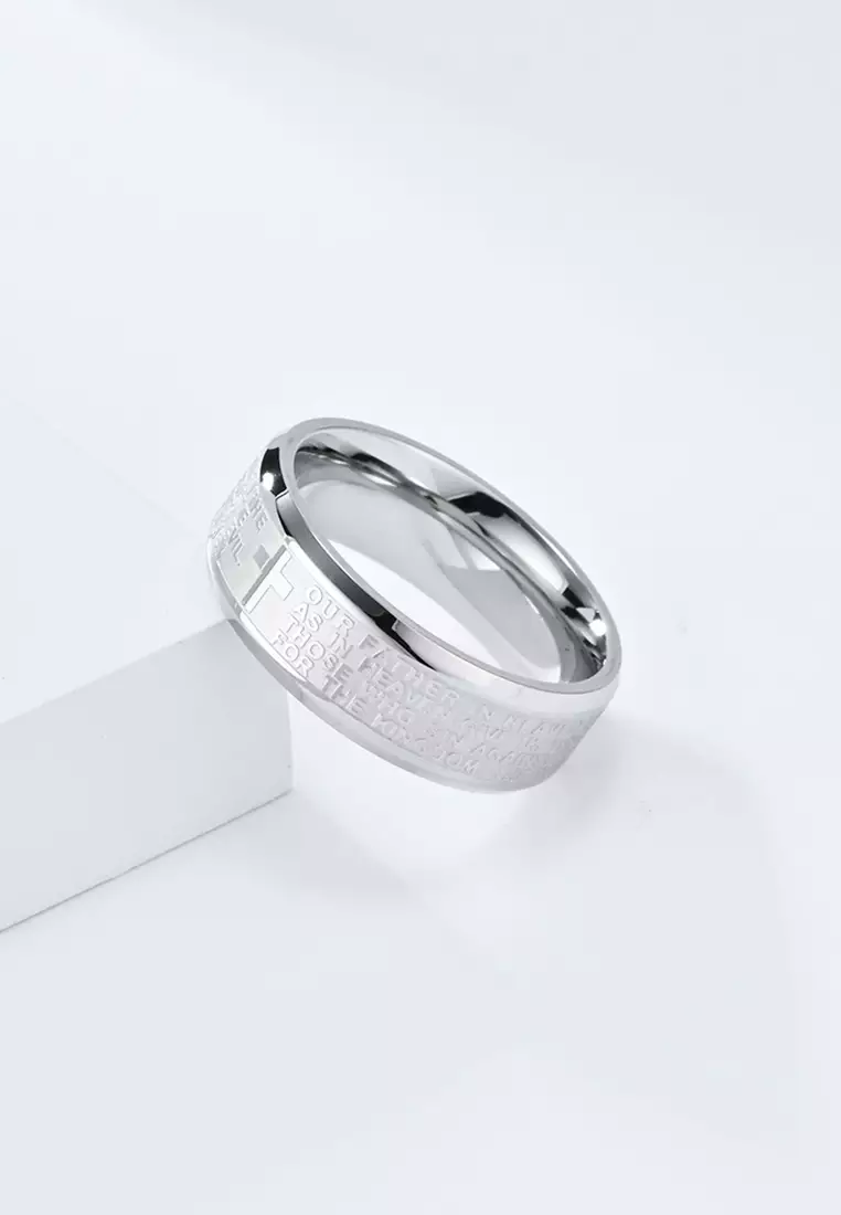 Titanium Steel Bible Verses Cross Ring JW QF-JZ848