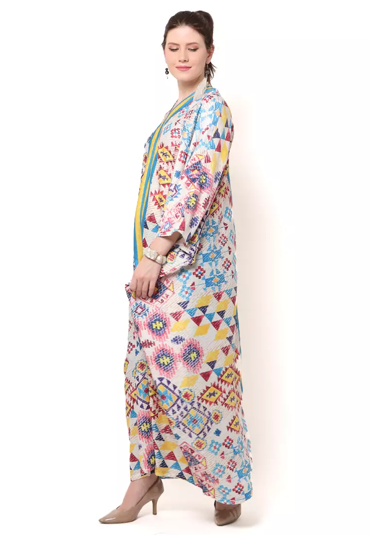 Kanzi Short Sleeve Geometric Kaftan Pink main image 1