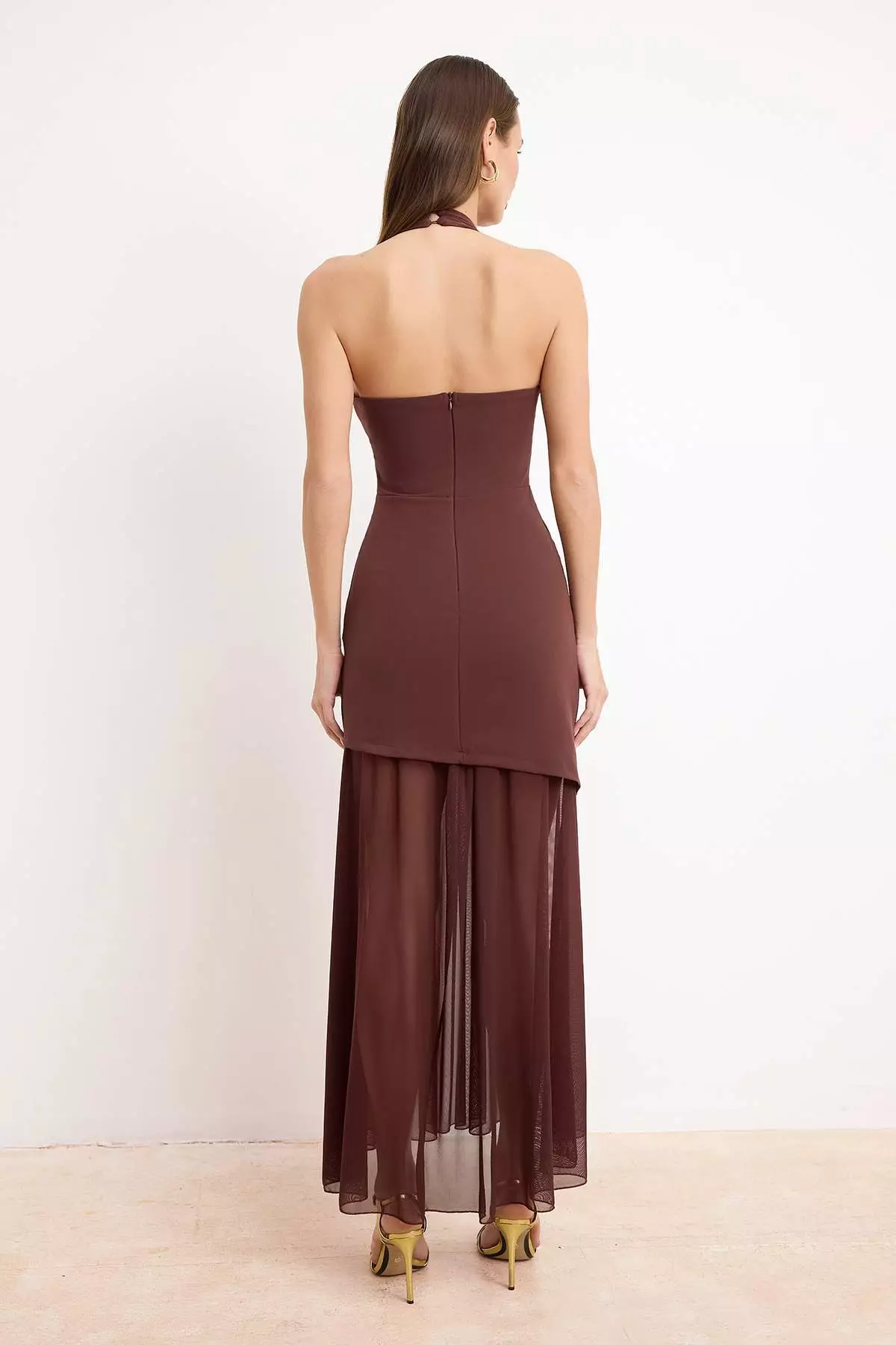 Buy Trendyol Dark Brown Tulle Detailed Maxi Evening & Graduation Dress  Tprss26Ae29 Online | ZALORA Malaysia