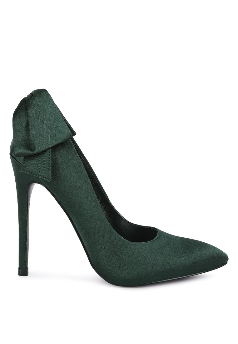 Green High Heeled Satin Pump Sandals