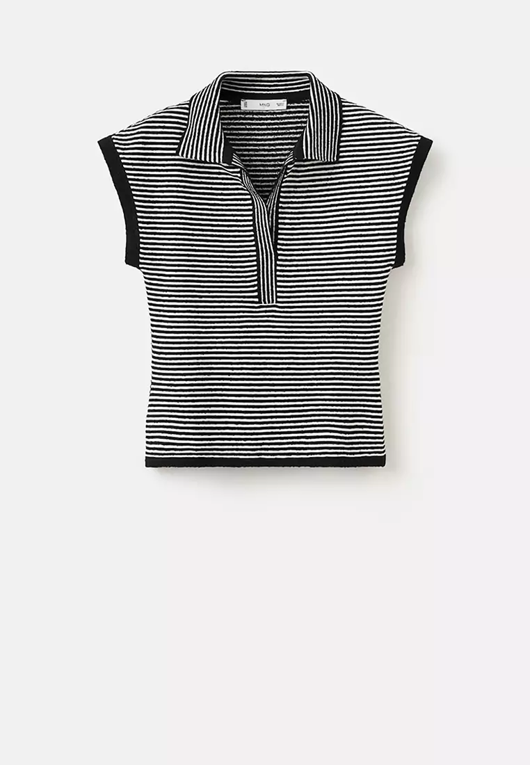 Striped Polo-Neck Sweater