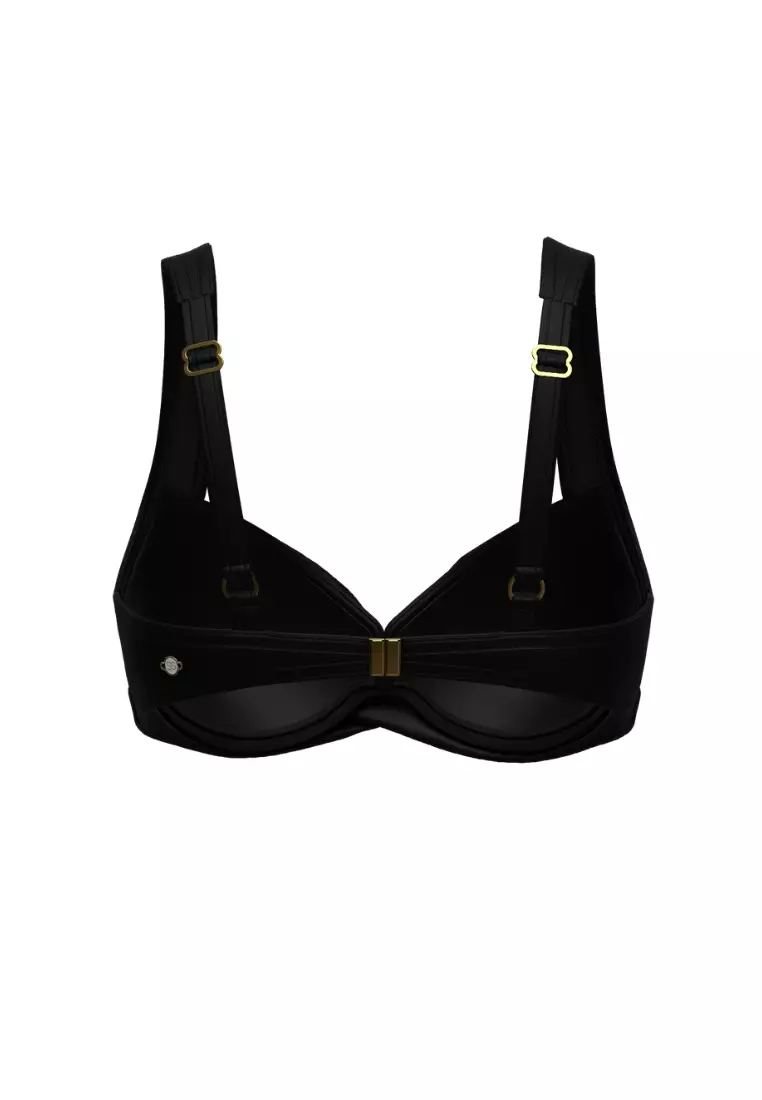 Core Solid Black Plus Cup Cross Front Bikini Top