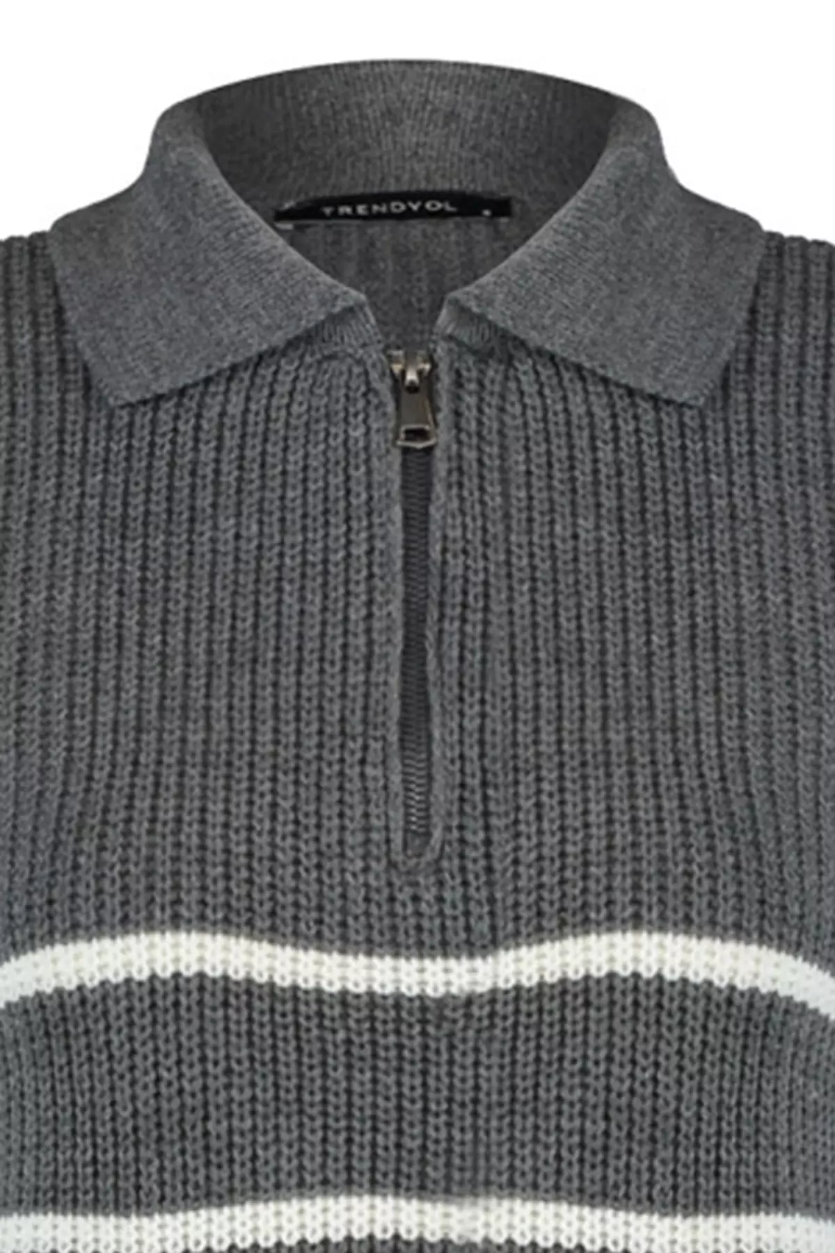 Anthracite Zippered Striped Polo Neck Sweater Twoaw23Sv7