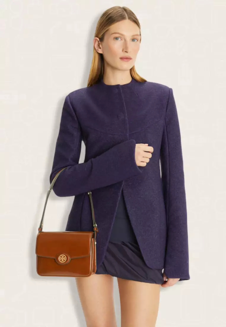 Tory Burch Robinson Spazzolato Convertible Shoulder Bag Dark Sienna