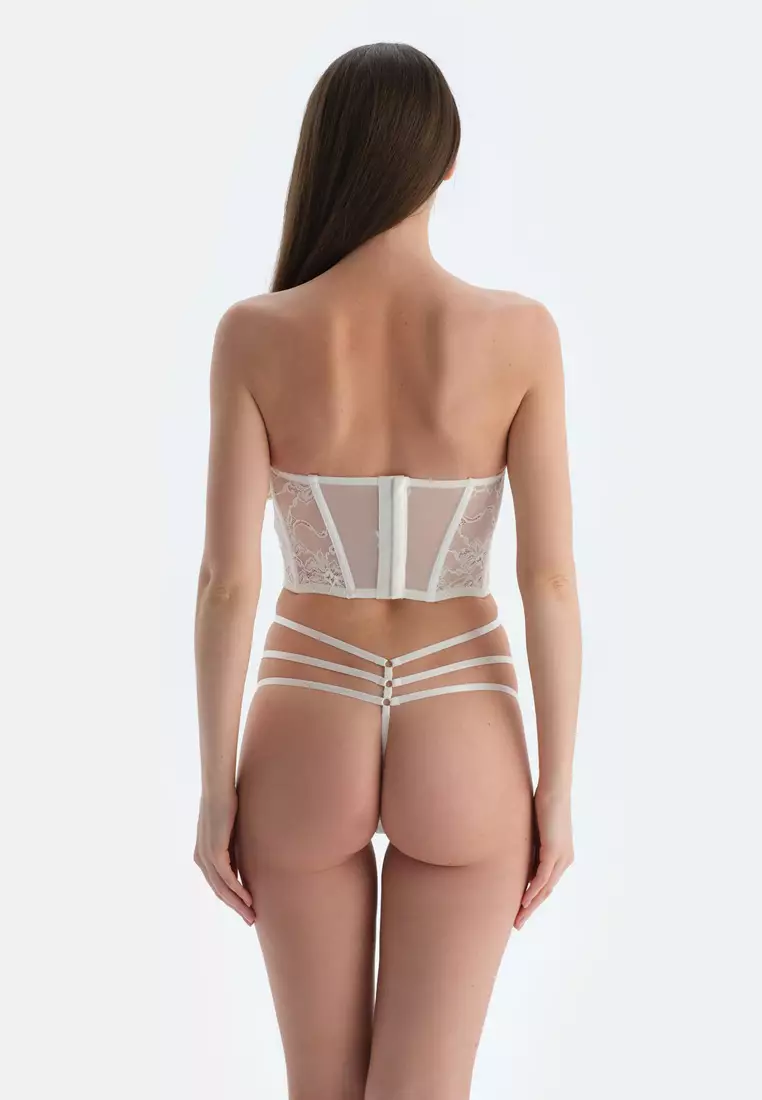 White G-String, Floral, String, Underwear for Women