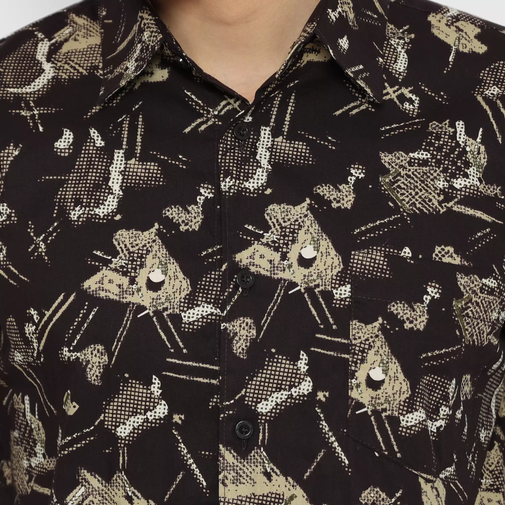 Platini Kemeja Motif Lengan Panjang Katun Coklat 162202