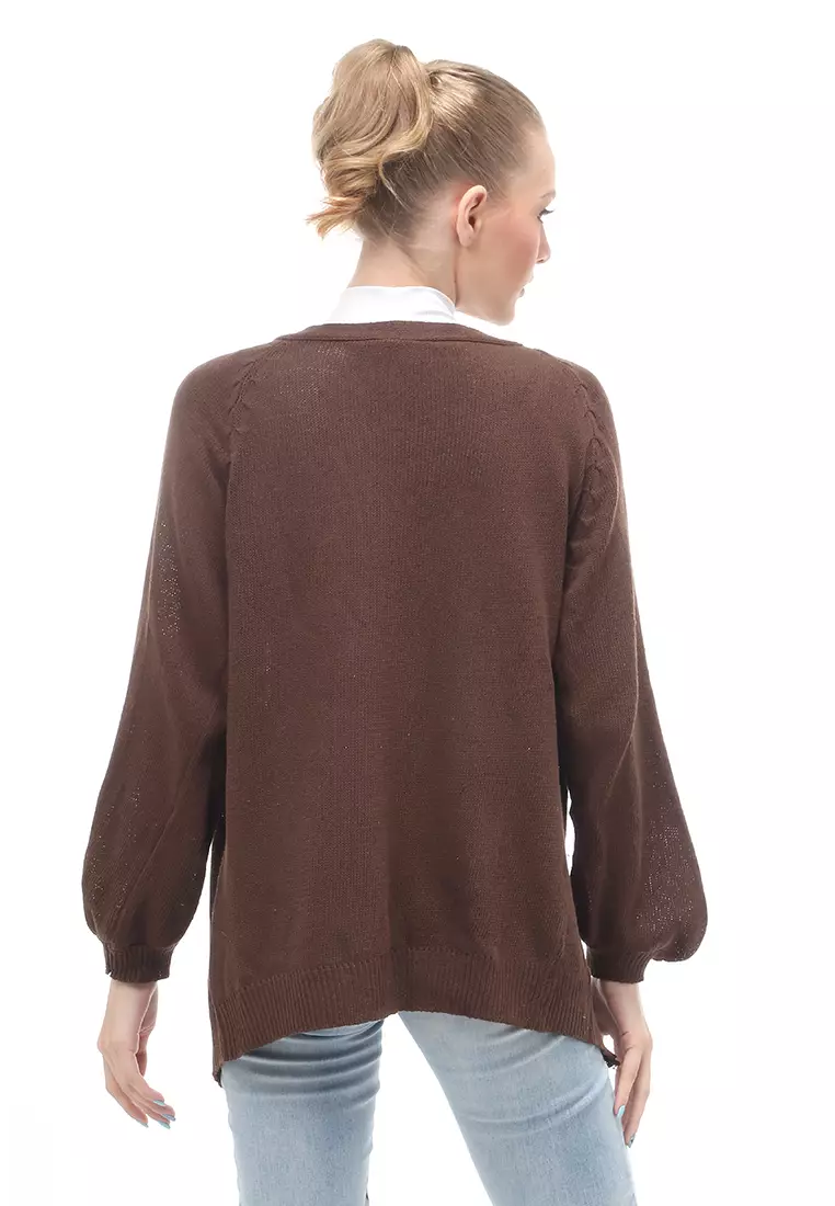 Cardigan Fashion Wanita Loose Fit Design Kasual Premium Quality - Coklat Tua