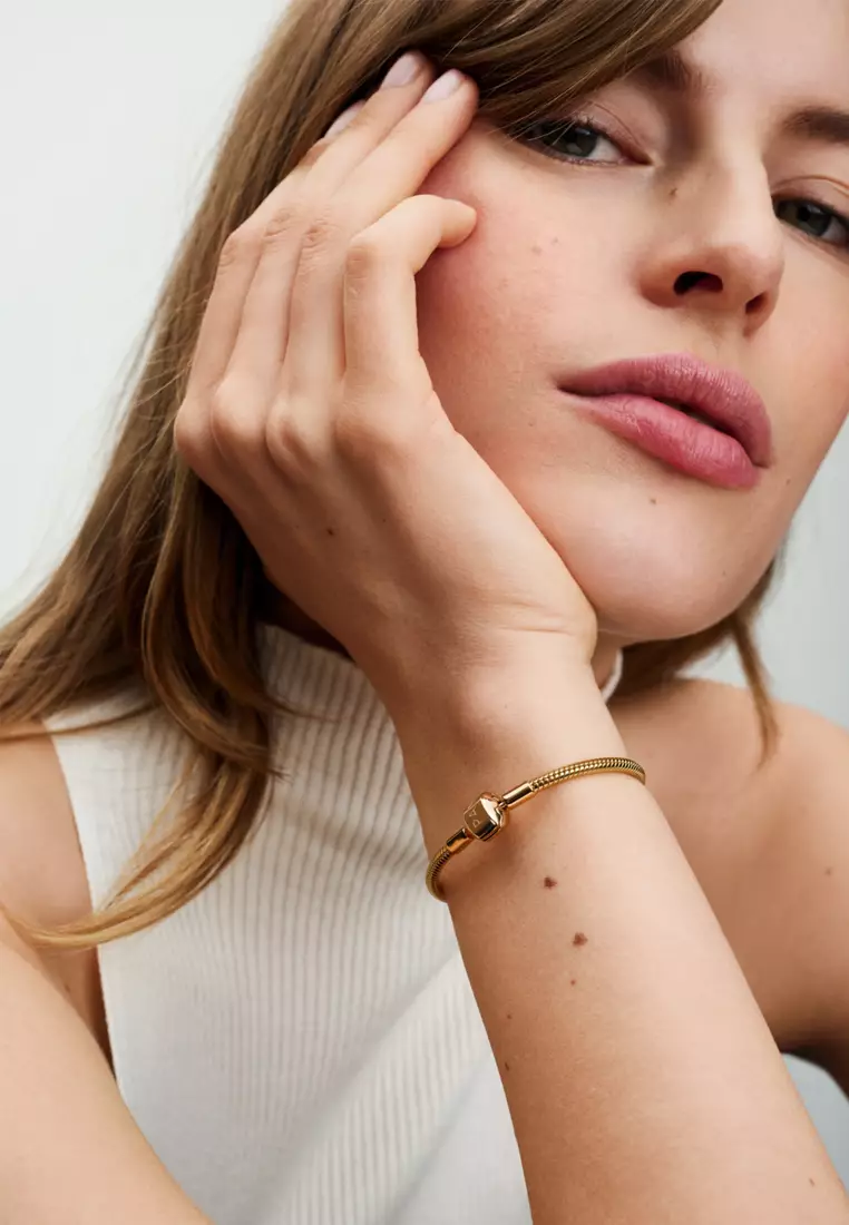 Pandora 14k Gold Plated  Barrel Clasp Snake Chain Bracelet