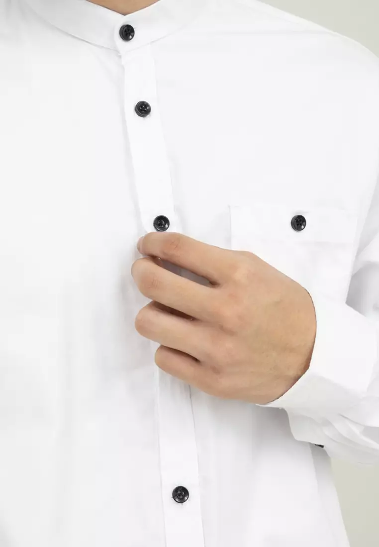 Houseofcuff kemeja Koko Lengan Panjang Pria Putih