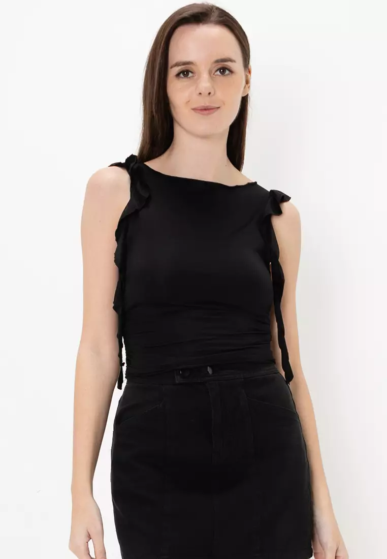 REVE REVE ♥ UNBALANCE FRILL TOP/追跡付 RAFFLE FRILL TOPS（BLACK） – AMOMMA - トップス