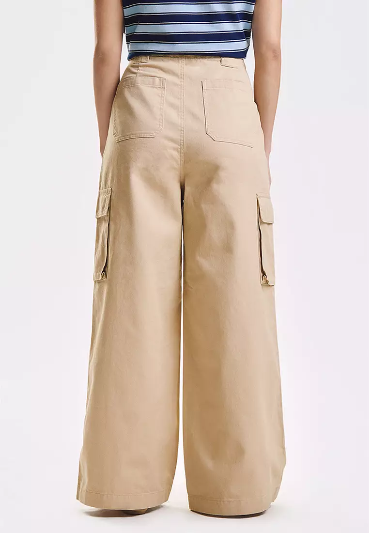 Wide Fit Cargo Pants with Pintuck Detail