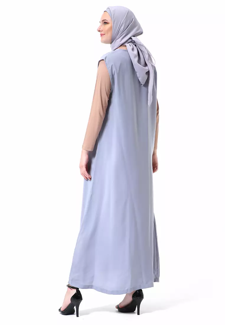 Callista Basic Sleeveless Abaya Busui Friendly Premium High Quality - Silver