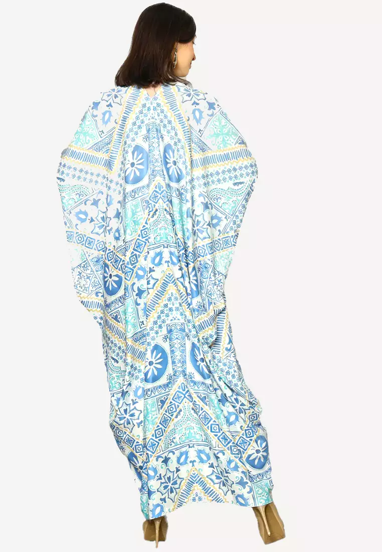 Kanzi Long Sleeve Geometric Kaftan Blue