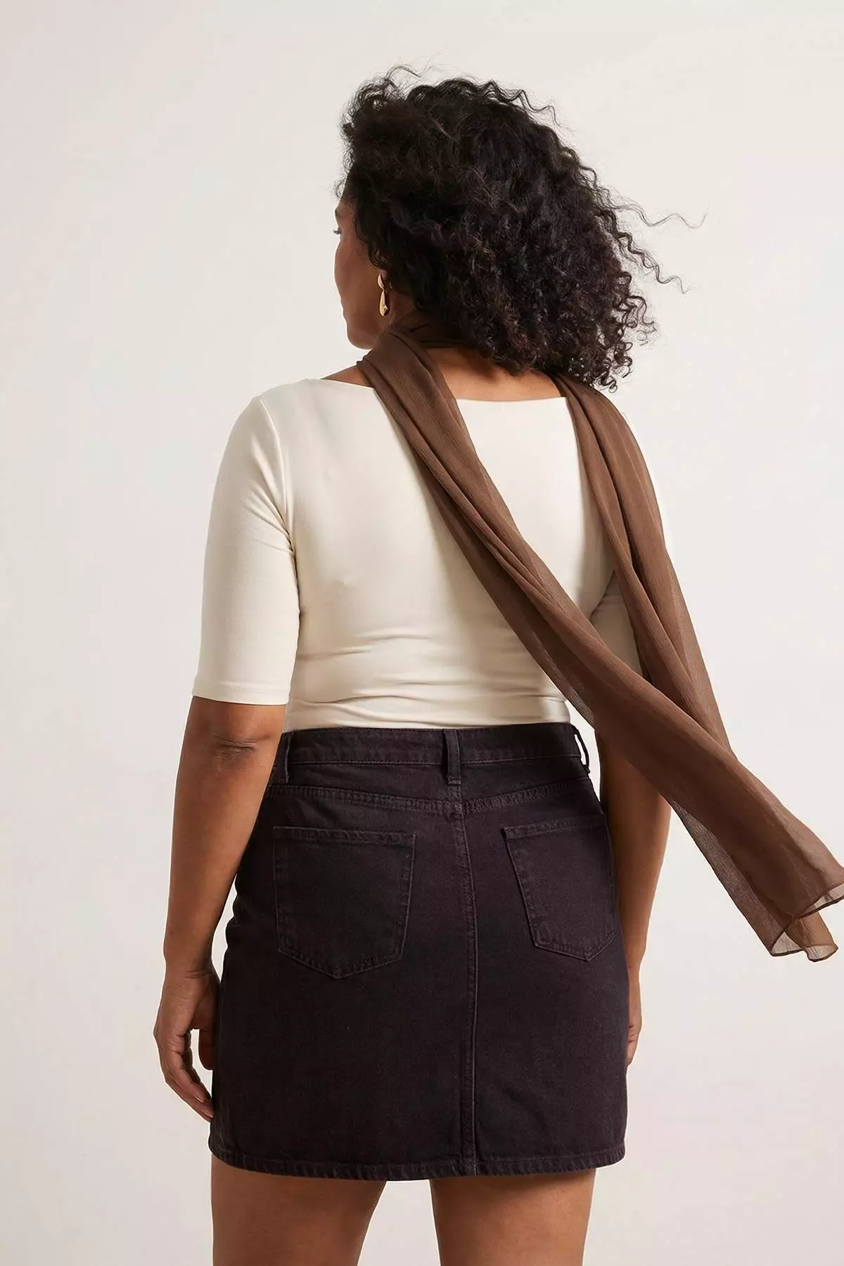 Brown High Waist 100% Non-Stretch Cotton A Shape Denim Skirt Tbbaw23Az00042