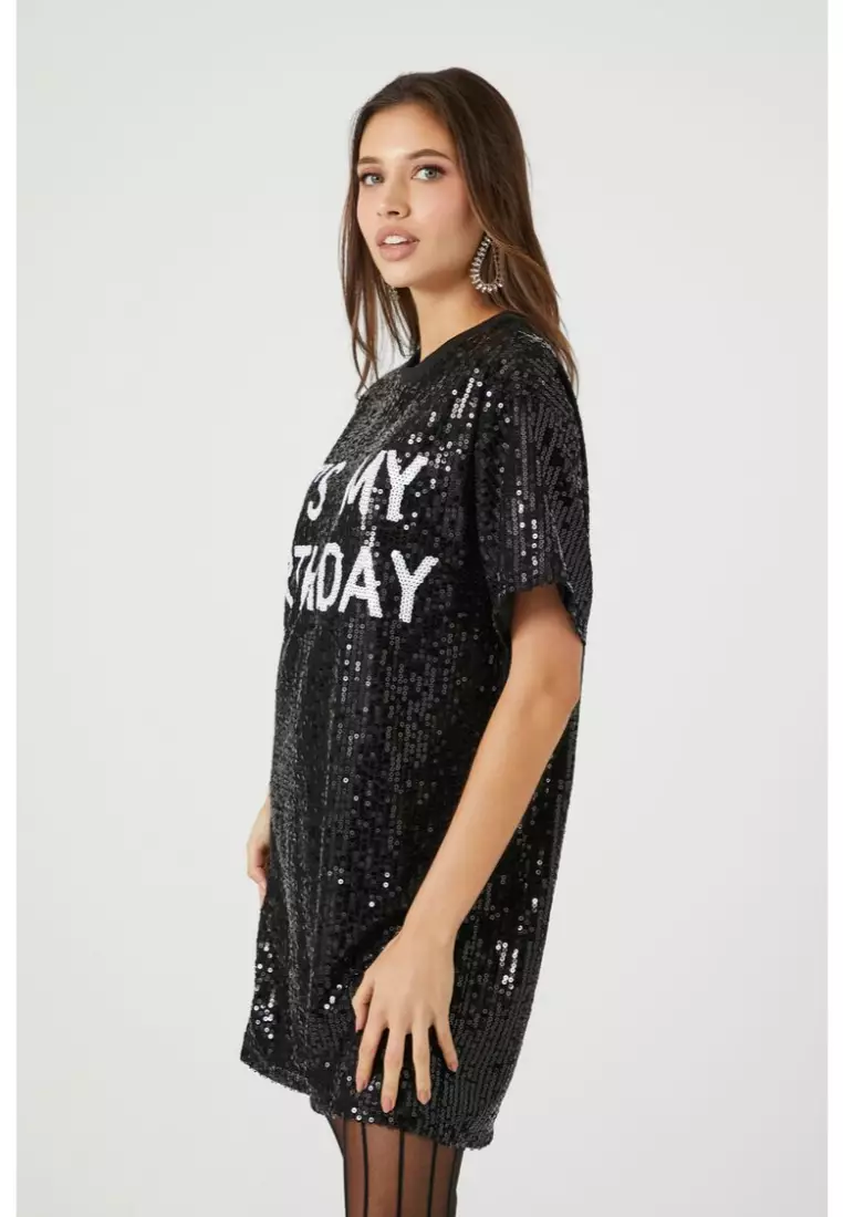 Buy FOREVER 21 Sequin Its My Birthday T Shirt Dress 2024 Online