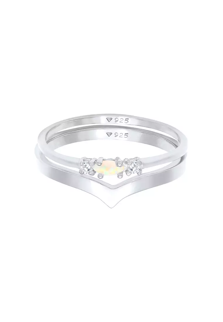 Ring Marquise Opal V-Form Zirconia Set