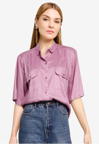 French Connection purple YULIA SOLID CROP CAMP SHIRT 2D71AAA46E4999GS_1