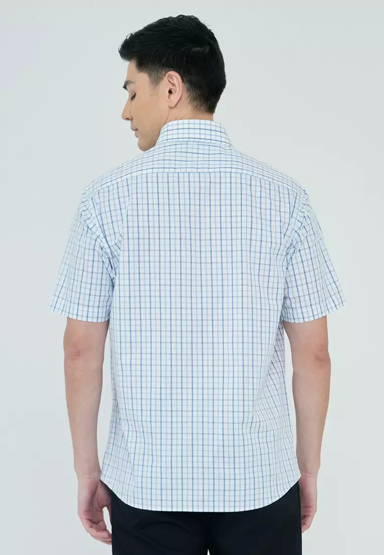 Plaid Poplin Cotton Executive Short Sleeve Shirt