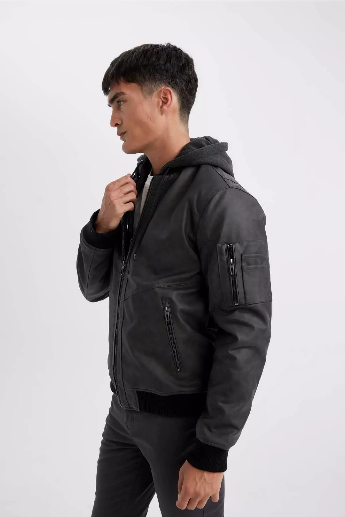 Hooded Faux Leather Jacket