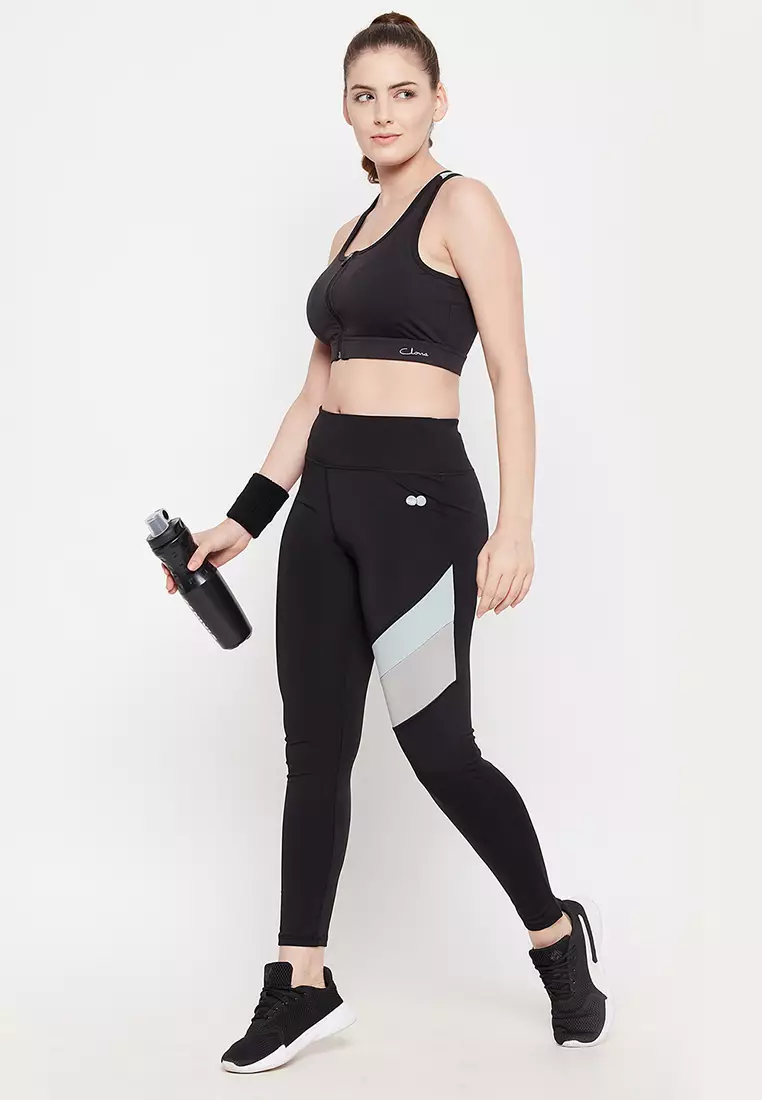 Clovia Snug Fit High-Rise Active Tights in Black