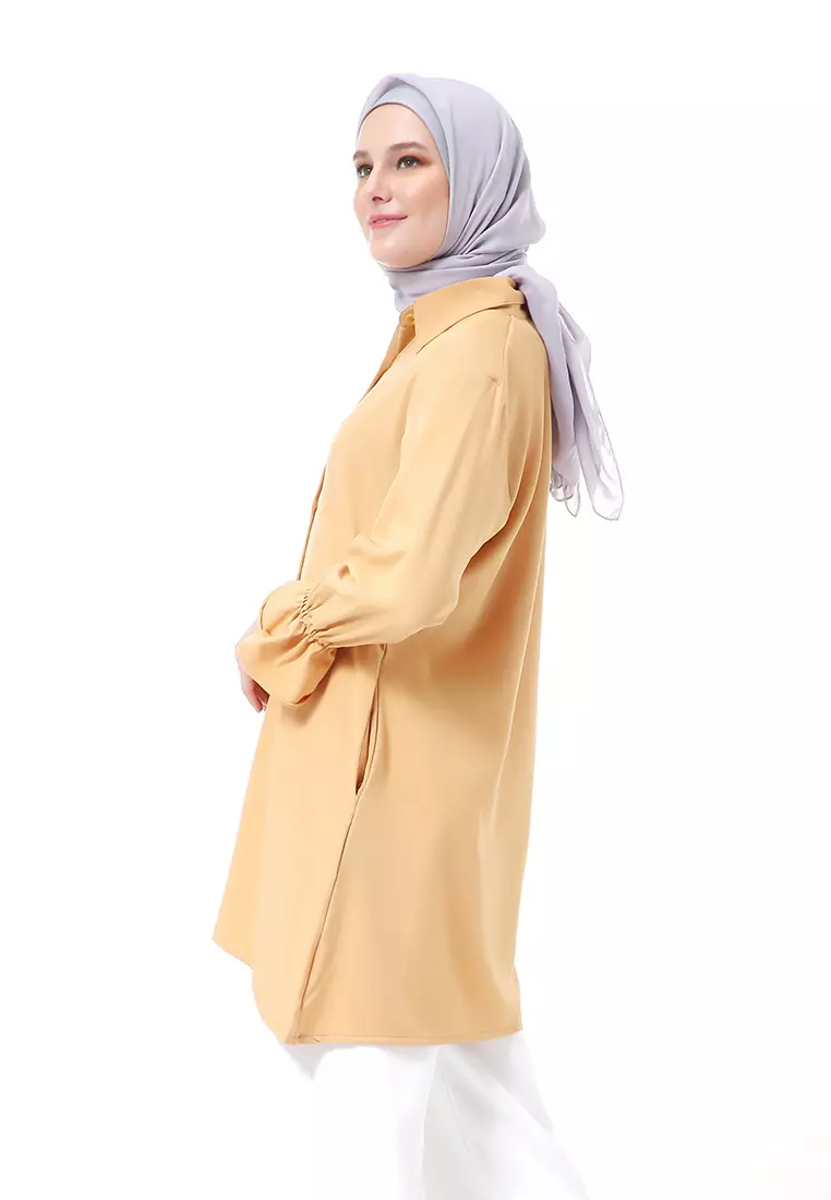 Aleina Blouse Muslimah Atasan Wanita Long Sleeve Premium High Quality - Lime