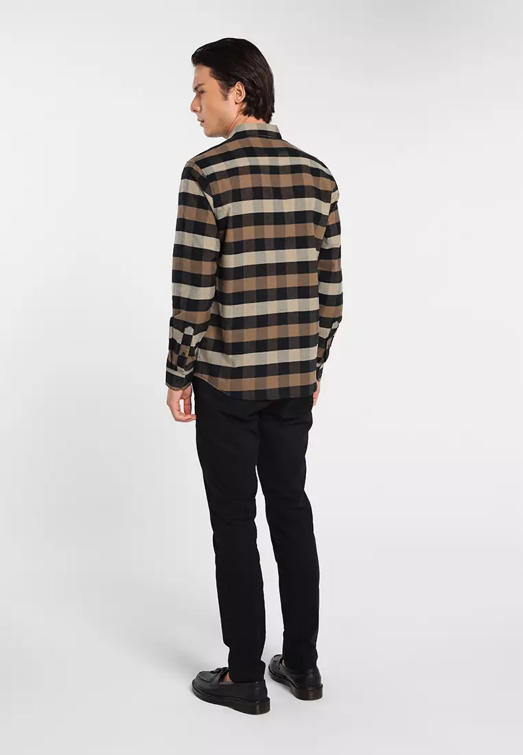 MANZONE - Kemeja Lengan Panjang Pria Snap 04 Modern Fit - Brown Warna Brown