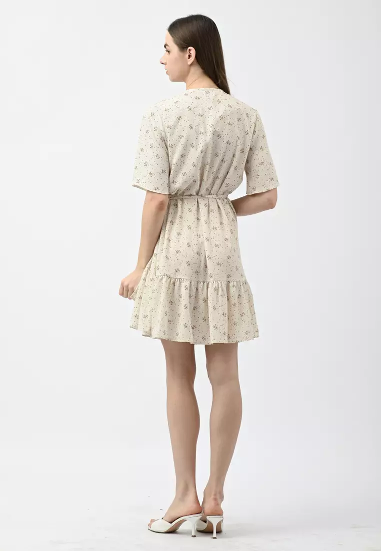 花卉印花裹身连衣裙