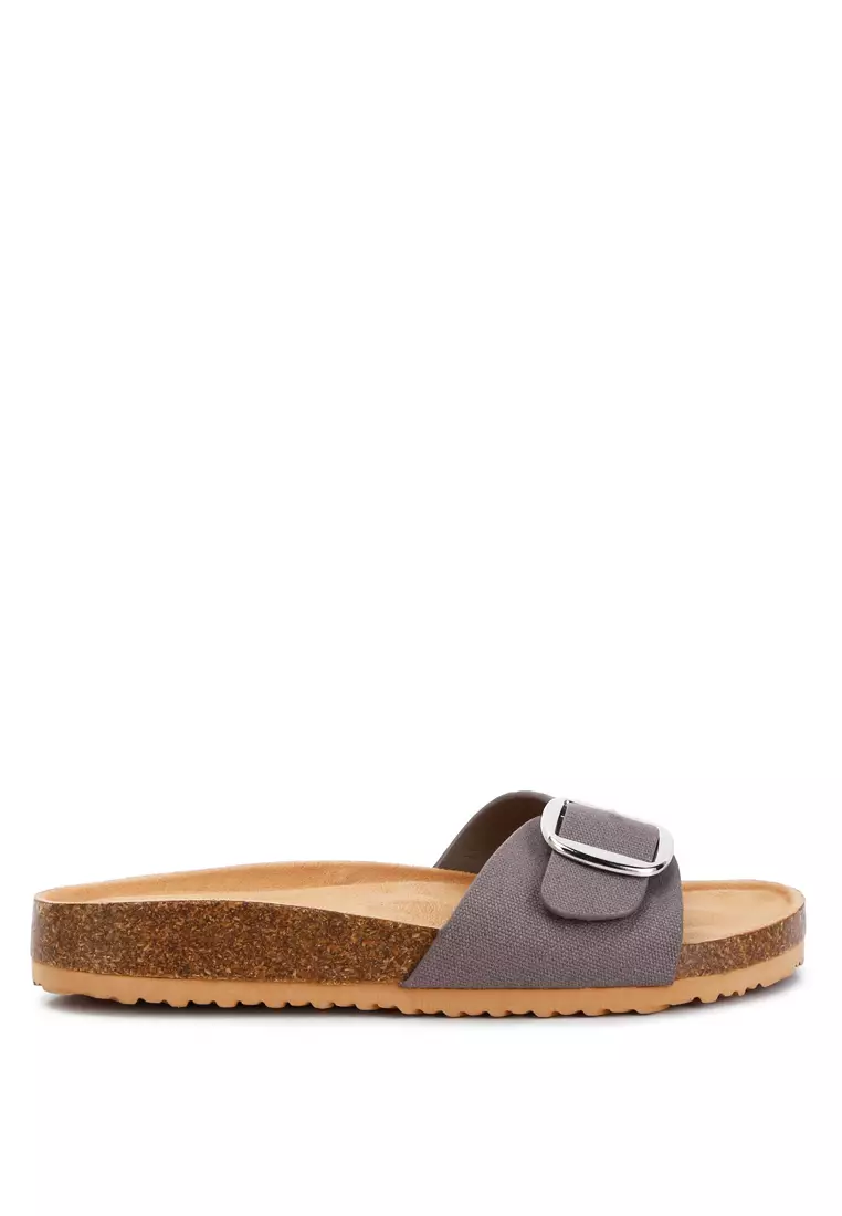 Discount on London Rag  shoes - SKU: Grey Buckle Strap Slip-On Sandals
