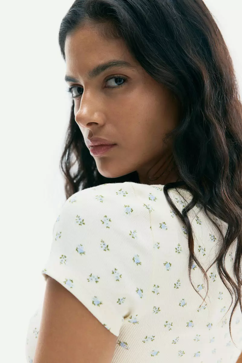 Picot-trimmed ribbed T-shirt