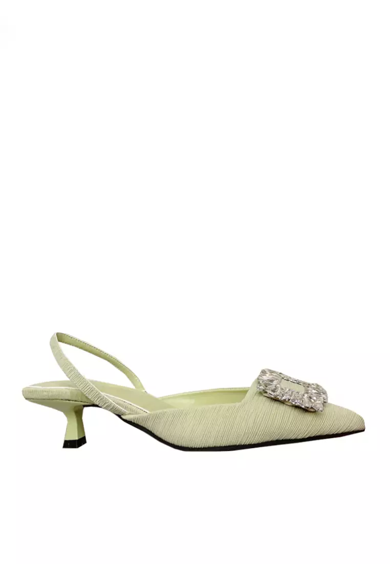 Discount on Twenty Eight Shoes  shoes - SKU: VANSA Silky Satin Rhinestone Buckle Low Heel Shoes VSW-Fhy2