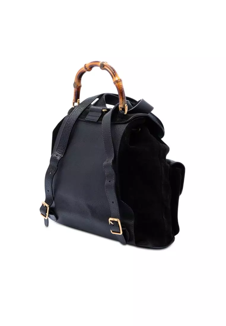 Pre-Loved Gucci Suede Bamboo Backpack