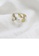 Glamorousky white 925 Sterling Silver Fashion Simple Golden Leaves Freshwater Pearl Adjustable Open Ring 7D122AC0B311ACGS_2