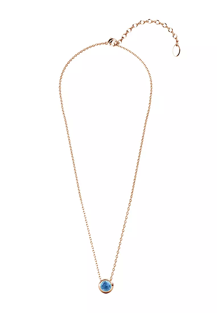 Birth Stone Moon Pendant March Aquamarine RG - Kalung Crystal Swarovski by Her Jewellery