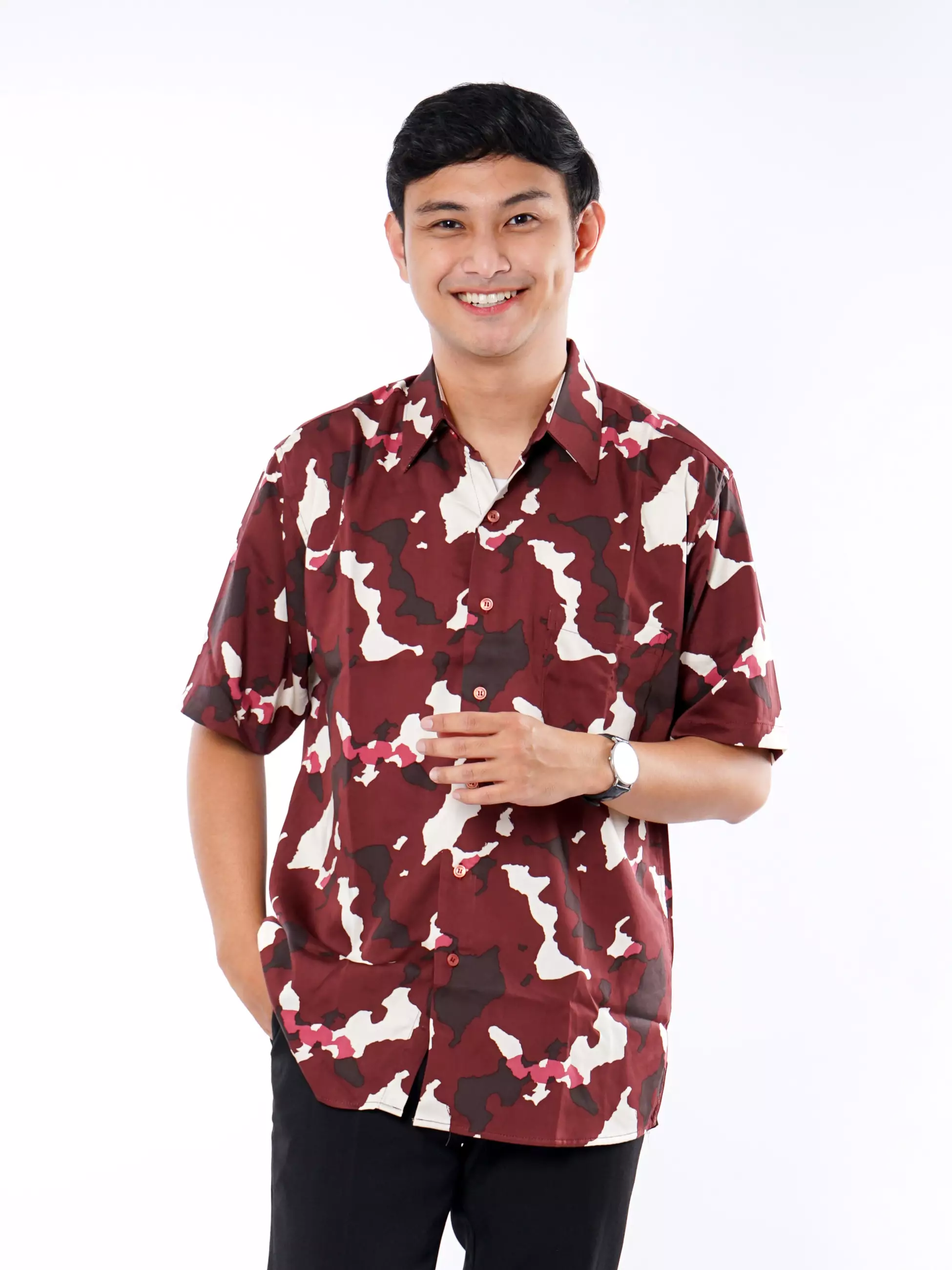 Andre Michel Kemeja Lengan Pendek Motif Maroon Loreng 16713