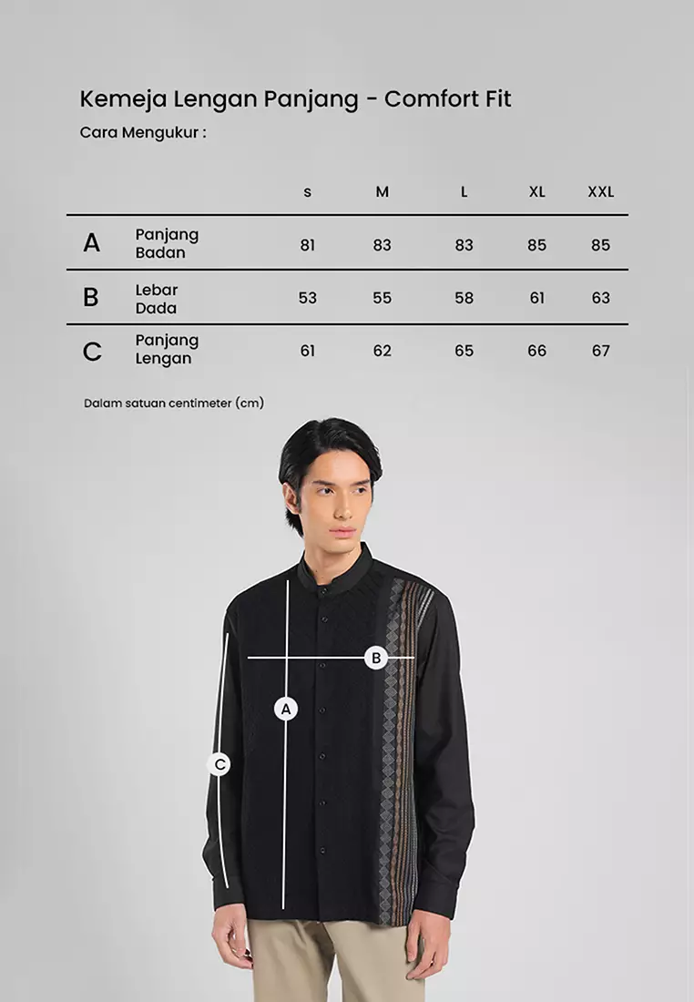 MANZONE X Adipati Dolken - Kemeja Koko Lengan Panjang Pria Fiqar Comfort Fit - Black Warna Black