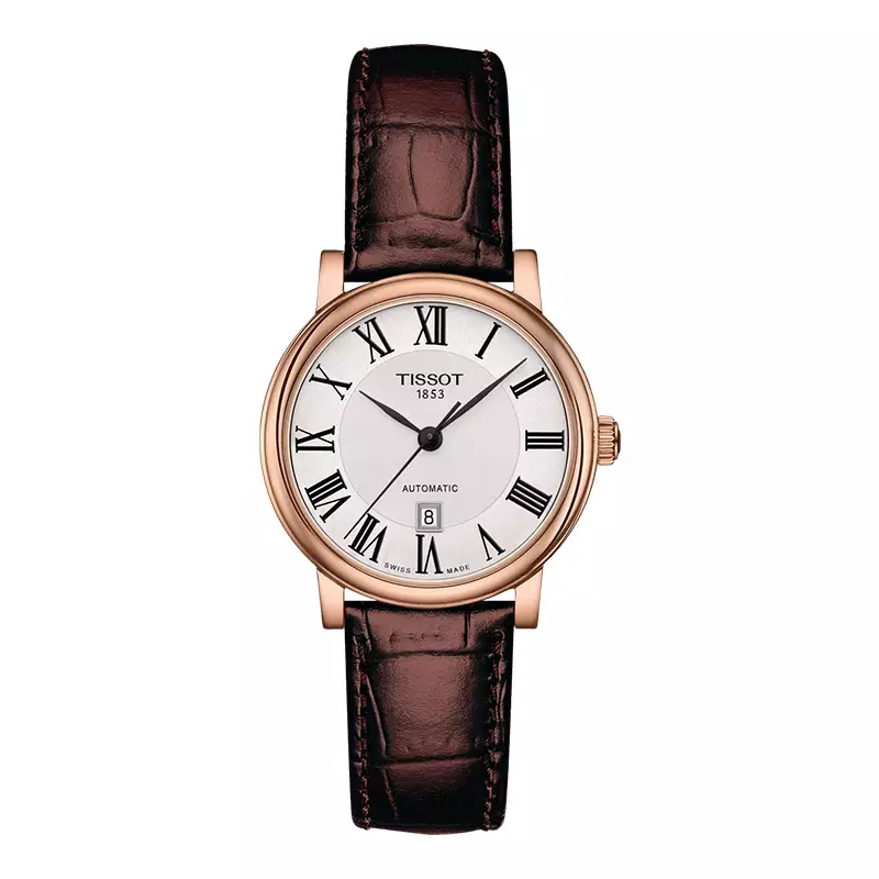 Jam Tangan Wanita TISSOT T Lady T122.207.36.033.00 Carson Premium Automatic Silver Dial Brown Leather Strap