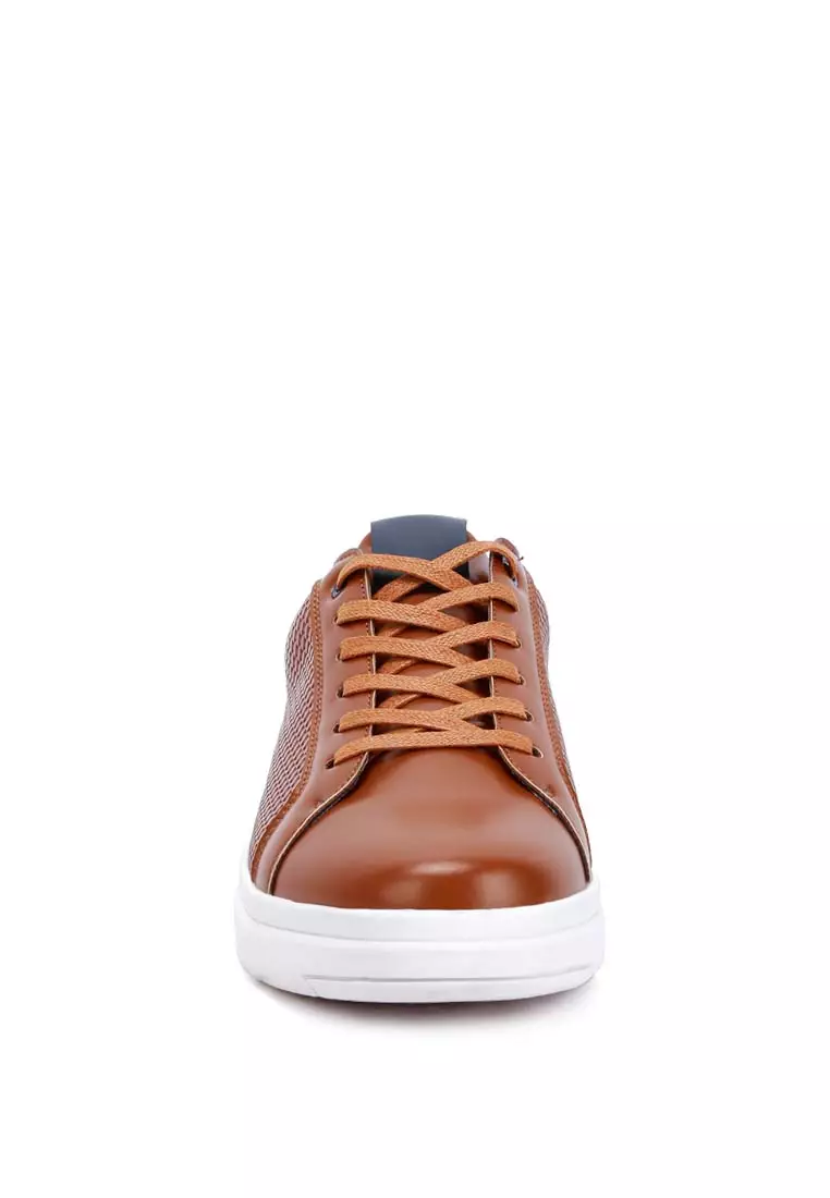 Sepatu Kets Bertali Kulit Imitasi Pria Warna Coklat Muda