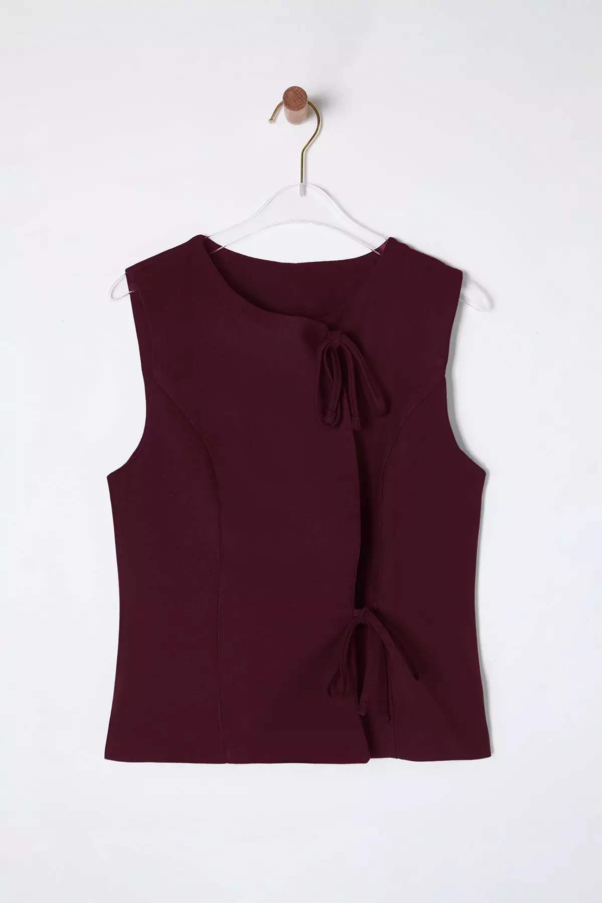 Burgundy Fitted Slim Fit Vest With Lacing Detail